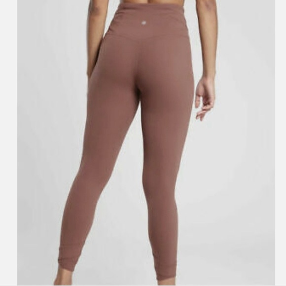 Athleta Elation Pirouette 7/8 Leggings XS Brown Criss Cross Hem High Rise Yoga - Picture 2 of 16